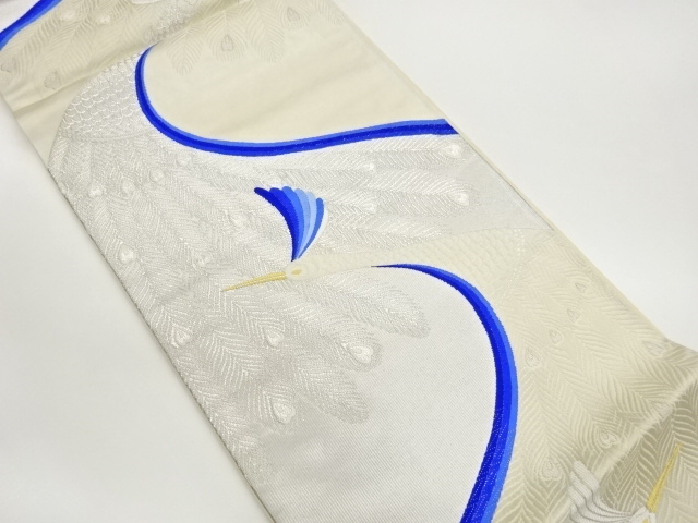 孔雀模様織出し袋帯